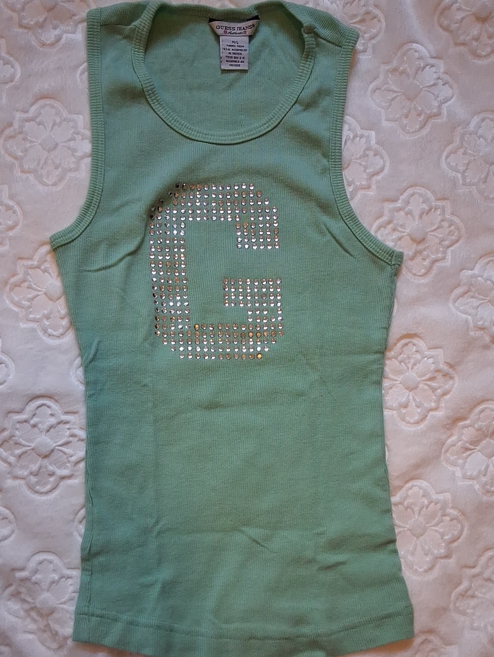 Guess Mint Green Girls' Tank Top with Rhinestone G